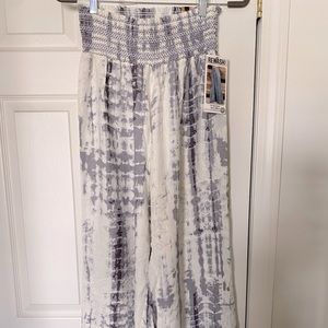 Rewash Linen Smocked Boardwalk Pants NWT Gray and white tie dye Size XL